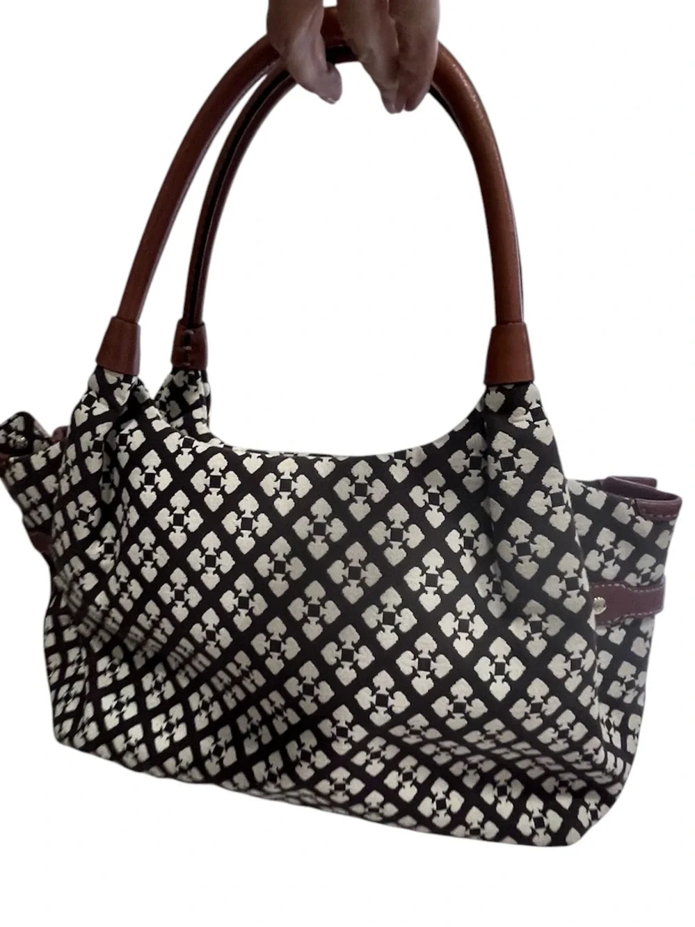 Kate Spade Brown Cream Spade Print Canvas Satchel Handbag